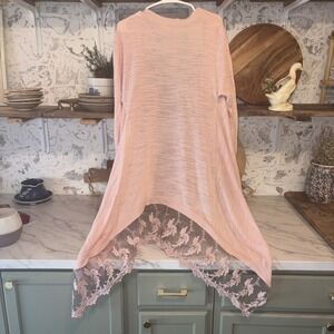 ALYA Woman's Small Pink Romantic Lace Duster Sweater Boho Festival